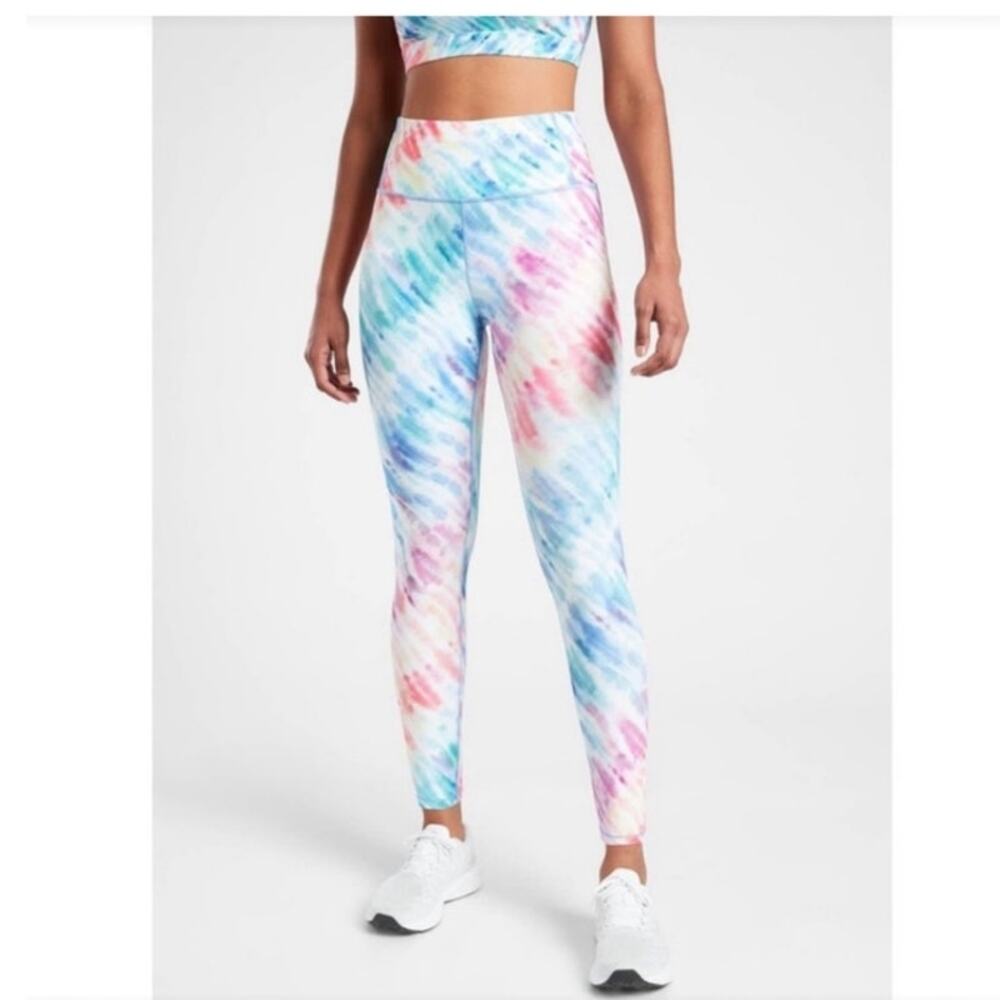 Athleta Love Proudly‎ High Rise 7/8 Rainbow Tie Dye Print Tight Size M